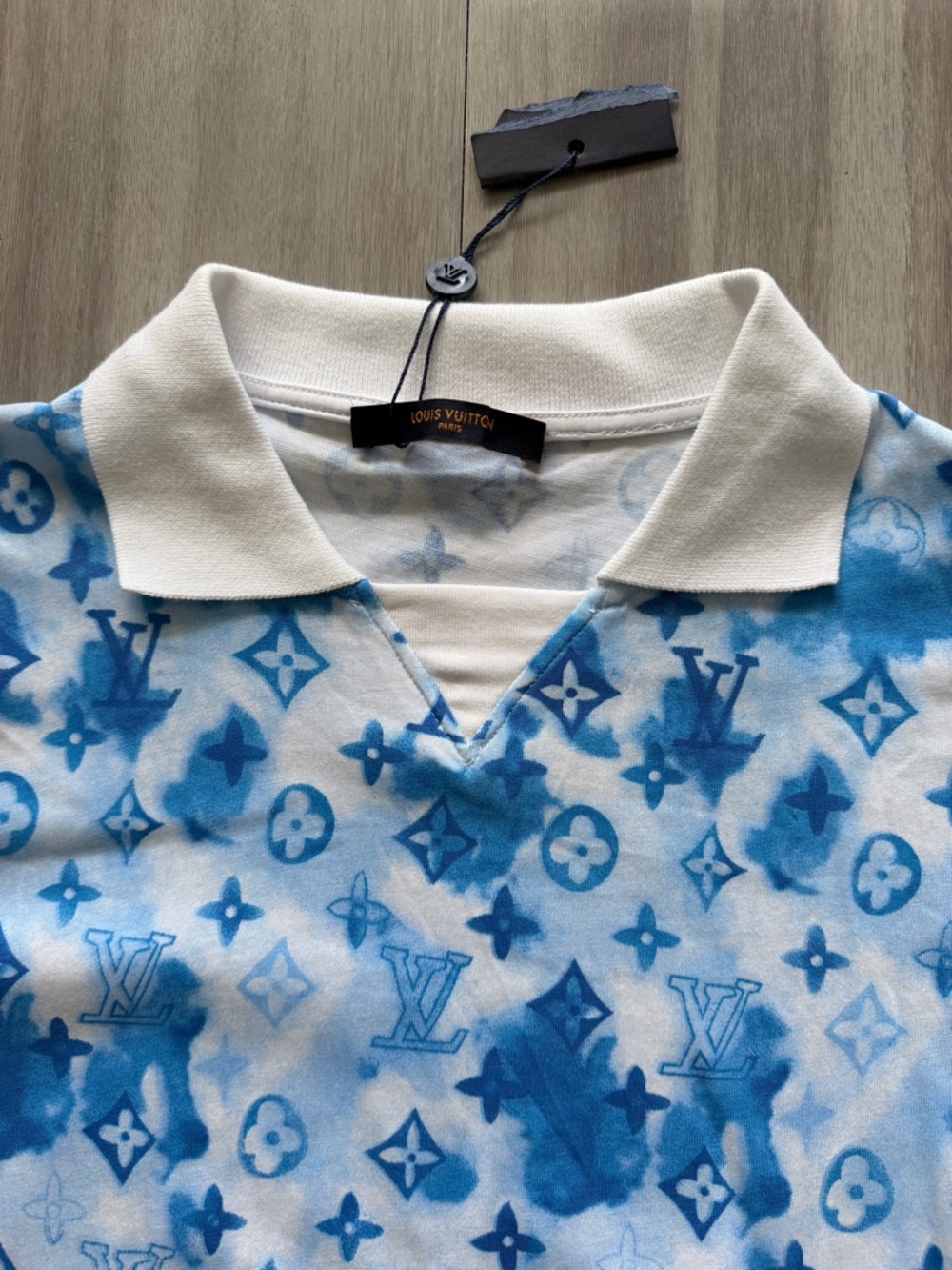 Blue Tie-Dye Logo Polo Shirt - Luxury Monogram Style (XL) - Picture 3 of 5